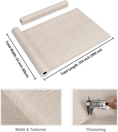 CRE8TIVE Large Size 24"x354" Cream White Grasscloth Peel and Stick Wallpaper Textured Grass Cloth Wallpaper Removable Self Adhesive Linen Fabric Wall Paper Vinyl Contact Paper for Cabinets Shelves