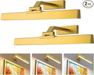 Picture Lights for Wall, Battery Operated Picture Light 16in Art Light CCT Dimmable Recharging Battery Wall Light with Remote Control for Living Room Gallery Gold 2PCS