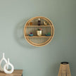 Vintiquewise Decorative Rattan Round Display Shelf with 2 Shelves for The Dining Room, Living Room, or Office.