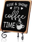 Wooden Coffee Sign Rise & Shine It's Coffee Time Decor Funny Bar Accessories Decorations Supplies Farmhouse Wood Plaque with Stand for Women Men Home Office Kitchen Tabletop Shelf
