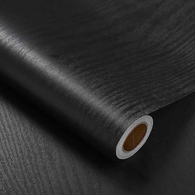 Heroad Peel and Stick Wallpaper Wood Contact Paper Wood Wallpaper Black Wood Grain Contact Paper Thicken Textured for Cabinets and Drawers Countertops Waterproof Self Adhesive Vinyl 17.5" x 118"