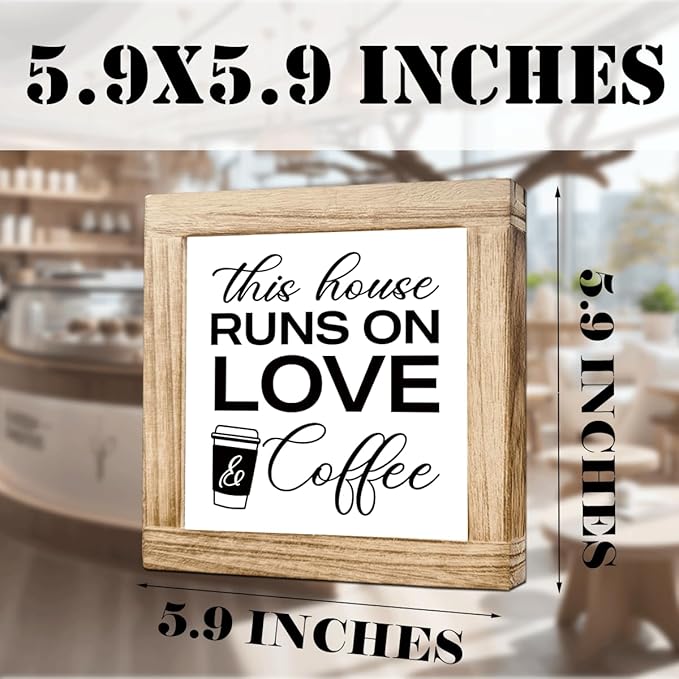 Coffee Wood Decor This House Runs On Love And Coffee Handmade Wooden Coffees Sign Rustic Kitchen Wall Art Perfect For Home Office Kitchen Bar Decor Square Ideal Gift For Coffees Lover 5.9x5.9 Inch