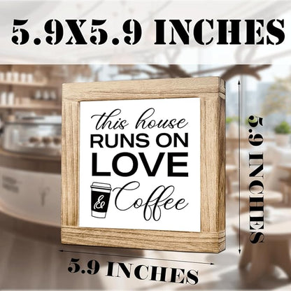 Coffee Wood Decor This House Runs On Love And Coffee Handmade Wooden Coffees Sign Rustic Kitchen Wall Art Perfect For Home Office Kitchen Bar Decor Square Ideal Gift For Coffees Lover 5.9x5.9 Inch