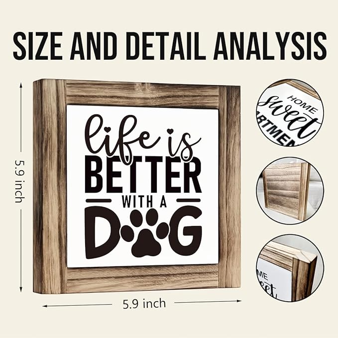 Wooden Dog Sign - Life, Box, Pet, Quotes; Cute Farmhouse Decor for Dog Lovers & Moms