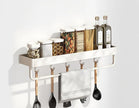 SEIDO Space-Saving Kitchen Utensil Holder | No-Drill Shelf Organizer | Wall Mount Spice Rack with Hooks & Bar for Bathroom | Space Aluminum | 12 Inch Long | White