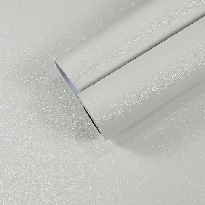 CHIHUT Pearl White Glitter Wallpaper - Sparkle Peel and Stick Removable Glitter Contact Paper Decorative Self Adhesive Fabric Roll for Walls Cabinets 15.7''x100''
