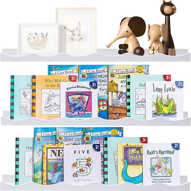 AZSKY Floating Bookshelf for Kids, Floating Shelves for Wall Cloud Picture Ledge Shelf White 23.6 Inches Nursery Book Shelves Set 3, Baby Book Shelf for Kids Room, Toddler Room, Nursery Decor