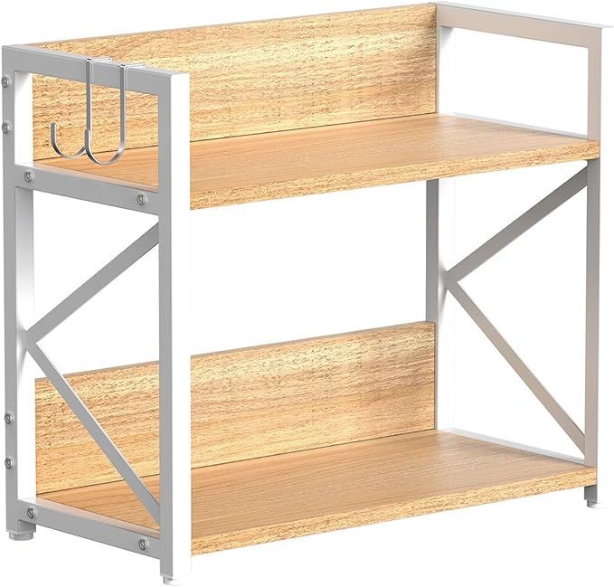 Spice-Rack-Organizer-Shelf for Kitchen Counter, 2 Tiers Coffee Bar Station Organizer for Countertop，Space Saving Desk Shelving Riser Unit (Maple, Medium)