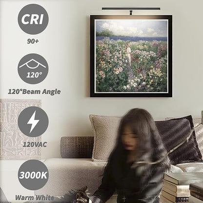 Picture Lights for Paintings Plug in, 16" 4W Adjustable LED Picture Light Art Light with Timer, Remote Control Gallery Painting Wall Light for Picture Display Frame Dartboard Art Work (Black)