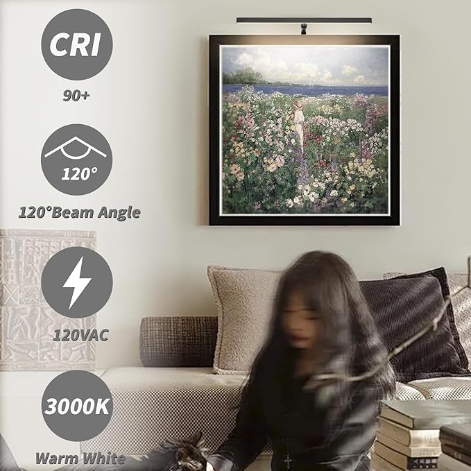 2 Pack Picture Lights for Paintings Plug in, 16" 4W Adjustable LED Picture Light Art Light with Timer, Remote Control Gallery Wall Light for Picture Display Frame Dartboard Art Work (Black)