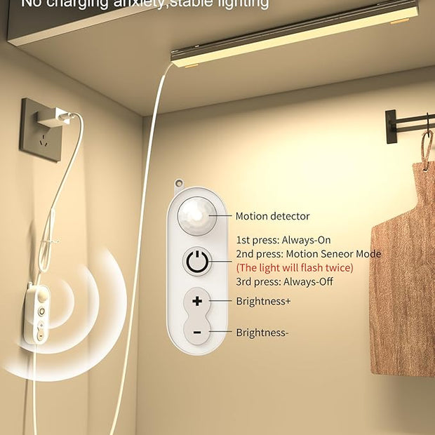 ASOKO Motion Sensor Dimmable Led Under Cabinet Lighting,12 inches Plug in Led Counter Light Bars, 2700K Warm White Light Bar for Kitchen/Closet/Wardrobe/Shelf/Desk/Display Case