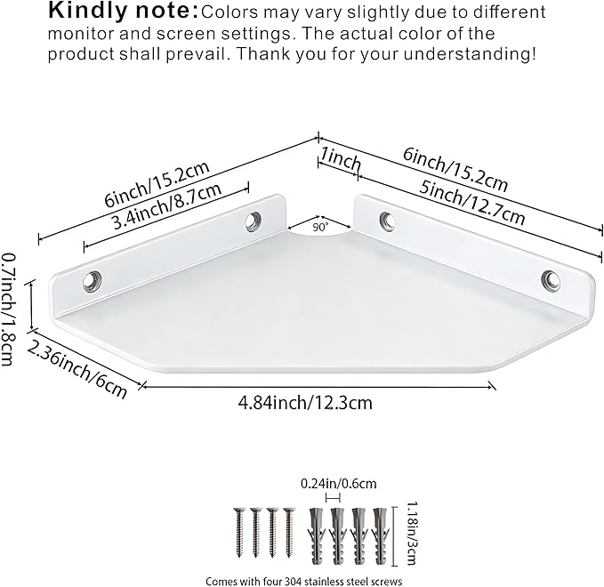 6 Inch White Floating Corner Shelf Wall Mounted, Triangle Decorative Shelf for Home, Bathroom, Phone & Small Items