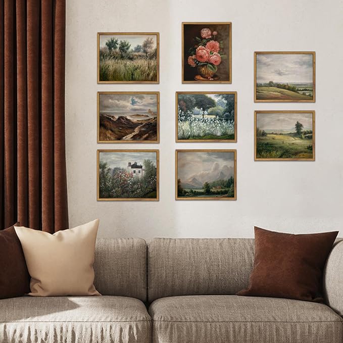 SHENIFY Vintage Landscape Framed Canvas Wall Art Forest Pond Classic Hallway Kitchen Office Decor - 8x10in Natural Framed