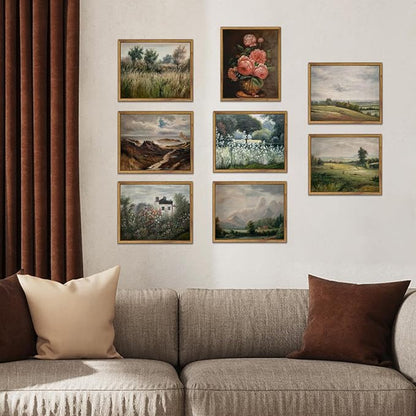 SHENIFY Vintage Landscape Framed Canvas Wall Art Forest Pond Classic Hallway Kitchen Office Decor - 8x10in Natural Framed