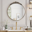 Growsun Round Wall Mirror with Vintage Black Floral Frame – 24 Inch Decorative Wall Mirror for Living Room, Bedroom, Entryway, Bathroom Vanity – Elegant Antique Accent Home Décor