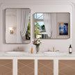 Bronze Bathroom Mirror 22x30 Inch, Brushed Bronze Metal Frame Mirror for Wall, Rounded Rectangle Bathroom Vanity Mirror with Tempered Glass, Anti-Rust, Horizontal/Vertical
