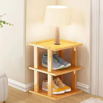 SAN HE Bamboo Shoe Rack 3Tier- Vertical Shoe Rack for Small Spaces, Tall Narrow Shoe Rack Organizer for Closet Entryway Corner Garage and Bedroom,Skinny Shoe Shelf with Free Stackable DIY