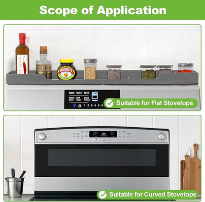 30 Inch Magnetic Stove Top Shelf | 3-Zone Kitchen Organizer with Anti-Slip & Anti-Fall Design | Heat Resistant (-40°F to 446°F) Food-Grade Silicone Spice Rack for Flat Stoves-Grey