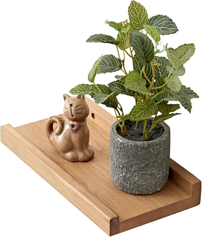 Oak Floating Shelves Natural Wood Wall Mounted Display Picture Ledge for Home Office Living Room Bedroom Storage 6X12 Inch