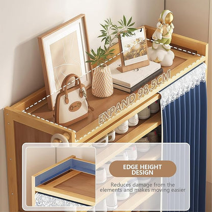 6-Tier Free Standing Shoe Racks, Shoe Rack with Cover, Bamboo Wood Shoe Rack for Entryway & Closet, Holds up to 24 Pairs of Shoes