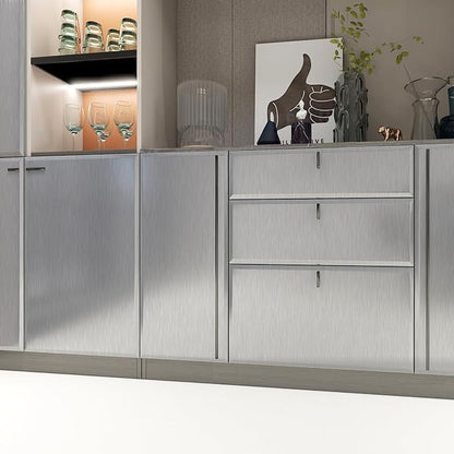 Stainless Steel Contact Paper 15.7"x 472" Silver Stainless Steel Contact Papers Peel and Stick Countertop Self Adhesive Thick Texture Vinyl Waterproof Wallpaper for Fridge Kitchen Cabinets