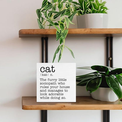 Cat Definition Decor Sign, Cat Lover Gifts for Women Men, Home Office Tabletop Shelf Decoration 5 x 5 Inches