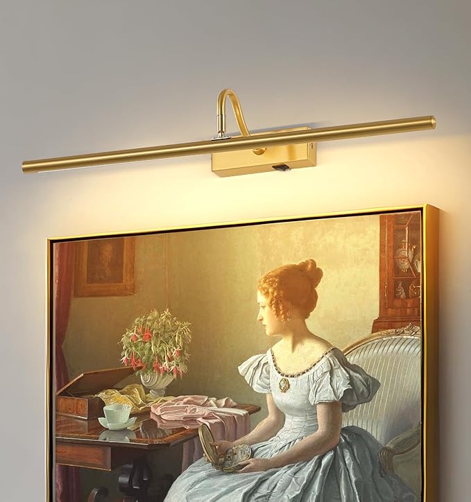 Wireless Picture Lights for Wall Rechargeable, Battery Operated Art Light for Paintings, 3CCT Dimmable 24inch Brass Finish with Remote, 10000mAh Rotatable Gallery Light for Pictures Display