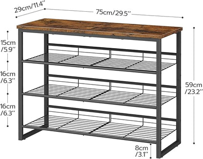 HOOBRO Shoe Rack, 4 Tier Shoe Organizer for Front Door Entrance, Shoe Shelf with Adjustable Tilt Angle, Holds 12-16 Pairs, for Entryway, Garage, Closet, Rustic Brown and Black BF09XJ01