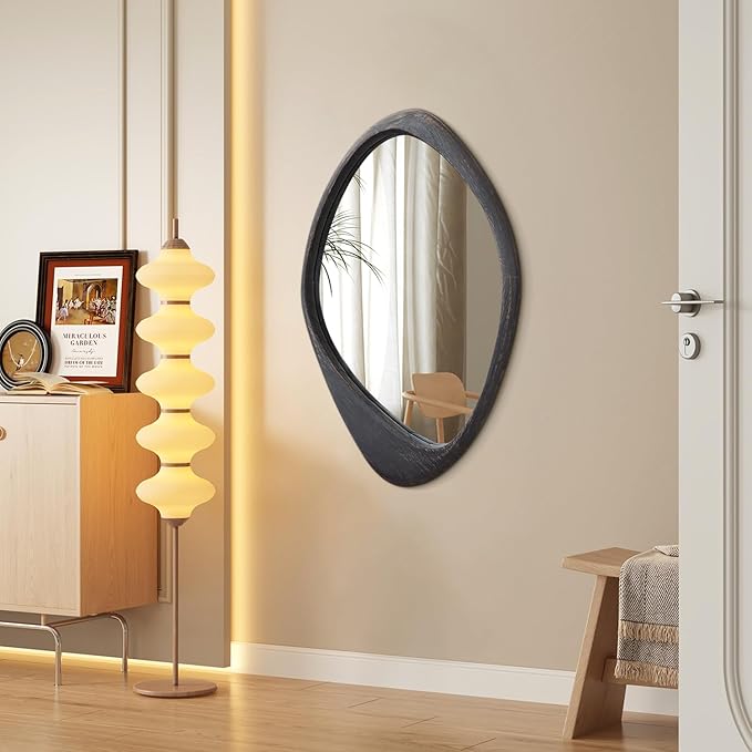 AAZZKANG Vintage Wall Mirror with Wood Framed Large Irregular Hanging Mirrors 28"x20" Decorative for Bathroom Bedroom Living Room Entryway