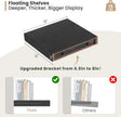 Heimlove 12 Inch Deep Floating Shelves, 12 x 12 inches Long Wall Shelf, Large Extra Display Shelf & Storage Shelf, Rustic Wood Wall Shelves for Fireplace Mantel, Black - 2Pack