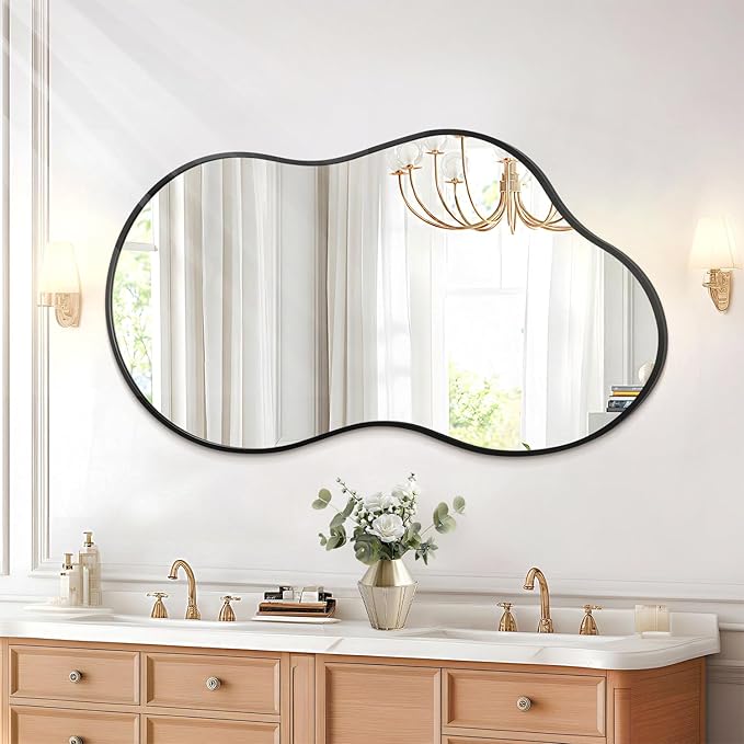 JJUUYOU Irregular Wall Mirror Black Metal Framed Decorative Asymmetrical Bathroom Mirrors Large 20
