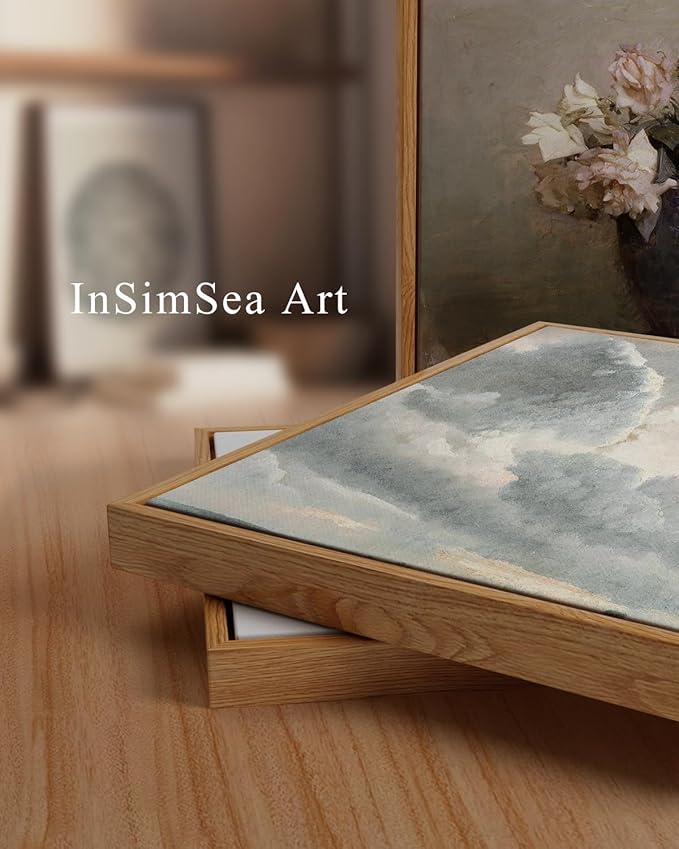 InSimSea Framed Canvas Wall Art, Landscape Wall Art, Study of Clouds Painting, Modern Farmhouse Decor, Rustic Wall Decor for Living Room, Bedroom, Office, 24