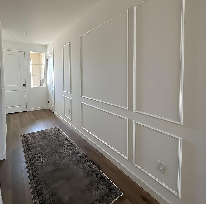 Pre-Cut Peel and Stick Wall Molding Kit Wainscoting Trim- Self Adhesive Premade Accent Panel Chair Rail for Interior Moulding Home Decor Accent Wall Set of 6 pcs - 3 Top 3 Bottom, Ready to Assemble