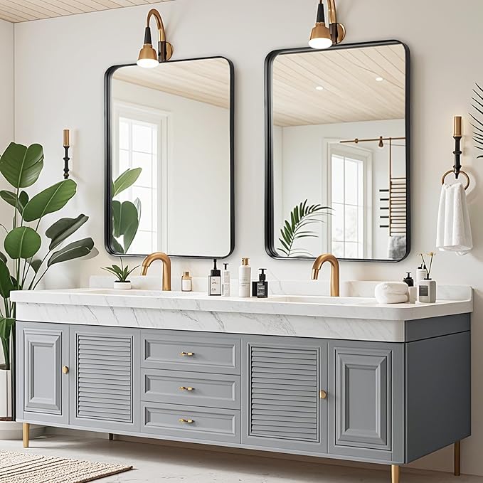 Bathroom Mirror for Over Sink - 26x32 Inch Black Matte Wall Mirrors for Bathroom, Rectangle Metal Framed Vanity Mirror for Bathroom, Bedroom, Home Office, Farmhouse