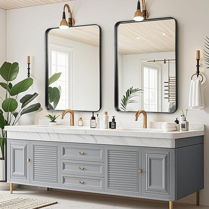 Bathroom Mirror for Over Sink - 26x32 Inch Black Matte Wall Mirrors for Bathroom, Rectangle Metal Framed Vanity Mirror for Bathroom, Bedroom, Home Office, Farmhouse