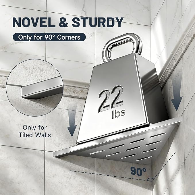 BWE 10" Shower Corner Shelf, 304 Stainless Steel Shower Shelves, Slot Design Corner Shower Shelf, Recessed Bathroom Storage Organizer for Tiled Wall,No Drilling Need, Brushed Nickel 2 Pack
