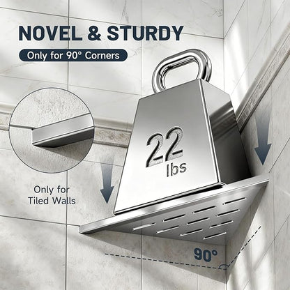 BWE 10" Shower Corner Shelf, 304 Stainless Steel Shower Shelves, Slot Design Corner Shower Shelf, Recessed Bathroom Storage Organizer for Tiled Wall,No Drilling Need, Brushed Nickel 2 Pack