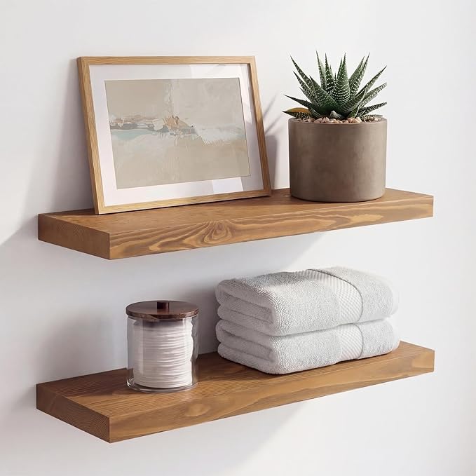 Homeforia 20 inch Golden Oak Floating Shelf, High End Solid Real Wood 20inch Small Floating Shelves for Wall Mounted, Oak Wooden 20in Floating Shelves, Heavy Duty Bracket, 20 X 6.5 X 1.75 in, Set of 4