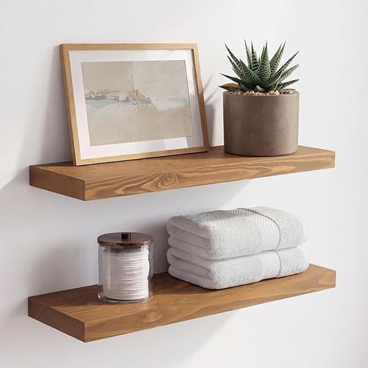 Homeforia 20 inch Golden Oak Floating Shelf, High End Solid Real Wood 20inch Small Floating Shelves for Wall Mounted, Oak Wooden 20in Floating Shelves, Heavy Duty Bracket, 20 X 6.5 X 1.75 in, Set of 4