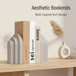 Heavy Duty Book Ends for Shelves, Decorative Bookends for Heavy Books Set of 2, 6.6 LBS Modern Book Stopper for Home Decor, Bookshelf, Aesthetic Bookend with Layered Arch Design, Gray
