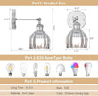 Vintage Battery Operated Wall Sconce, Smoky Gray Tulip Glass Lampshade Wireless Rechargeable Battery Powered LED Wall Light with Remote Dimmable for Bedside Bedroom Living Room, Silver, Set of 2