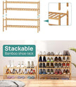 2-Tier Long Shoe Rack for Entryway, Black Bamboo Wood Shoe Rack for Closet & Hallway, Long 33IN | Beautiful | Functional | Sturdy | Durable