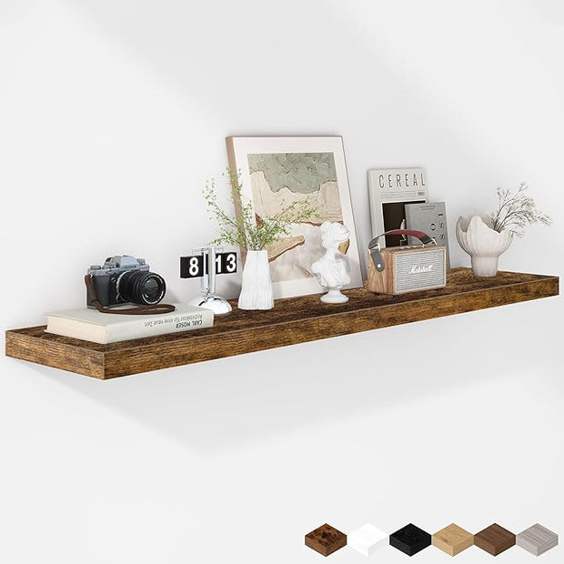 Fun Memories 55 Inch Floating Shelves - 12 Inch Deep Rustic Wooden Wall Shelves - Extra Deeper & Thicker Wall Mounted Storage Shelf for Living Room, Kitchen, Farmhouse - 55" W x 12" D x 1.8"H - Brown