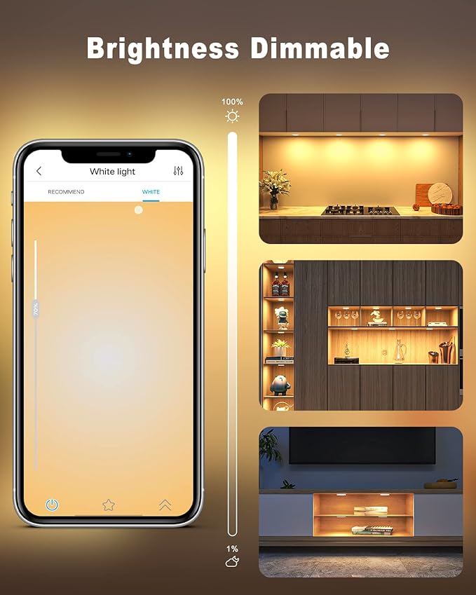 MYPLUS Smart Under Cabinet Lights, Dimmable Puck Lights Compatible with Alexa and Google Home,WIFI Controlled Adjustable Color Temperatures and Smart CCT LED Light Fixture(2.75 inch-4PCS)