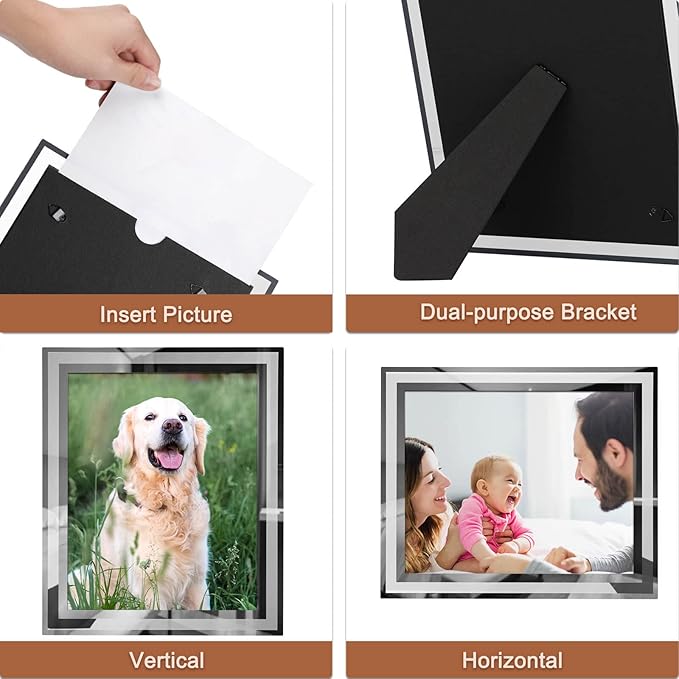IZIDDO 8x10 Picture Frames Set of 4, Silver Mirror Photo Frame for Tabletop, Sliver Gifts Glass Picture Frame, Horizontally or Vertically