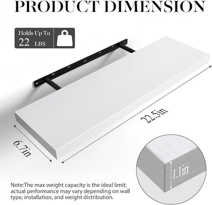 BAYKA Floating Shelves White, 22.5 inch Rustic Wood Wall Mounted Shelves for Bathroom, Bedroom, Living Room, Kitchen & Office, Hanging Shelf Deocr Display with 22 lbs Capacity, Set of 2