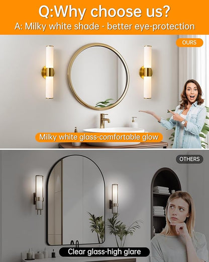 KSRYSZCQ Gold Wall Sconces Set of 2 Modern Indoor Dimmable Hardwired Wall Light with Acrylic Lampshade 18W Led Wall Lights for Bathroom Living Room Bedroom Hallway