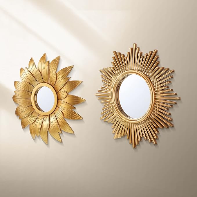 Jetec 4 Pcs Big Sunburst Wall Mirror Gold Vintage Mirror Set for Wall Metal Hanging Round Decorative Mirrors Accessories Modern Present for Living Room Bedroom Entryway Home Decor 10 Inch
