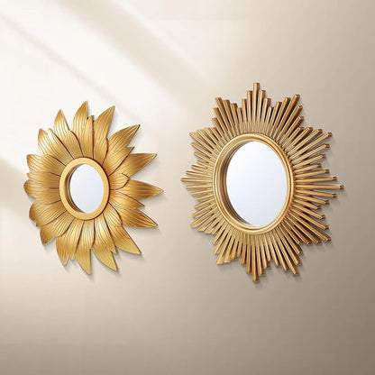 Jetec 4 Pcs Big Sunburst Wall Mirror Gold Vintage Mirror Set for Wall Metal Hanging Round Decorative Mirrors Accessories Modern Present for Living Room Bedroom Entryway Home Decor 10 Inch