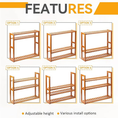 Wood Bathroom Shelf, 3-Tier Adjustable Shoes Rack&Plants Rack, Wall-Mounted or Stand for Living Room (Honey Oak)